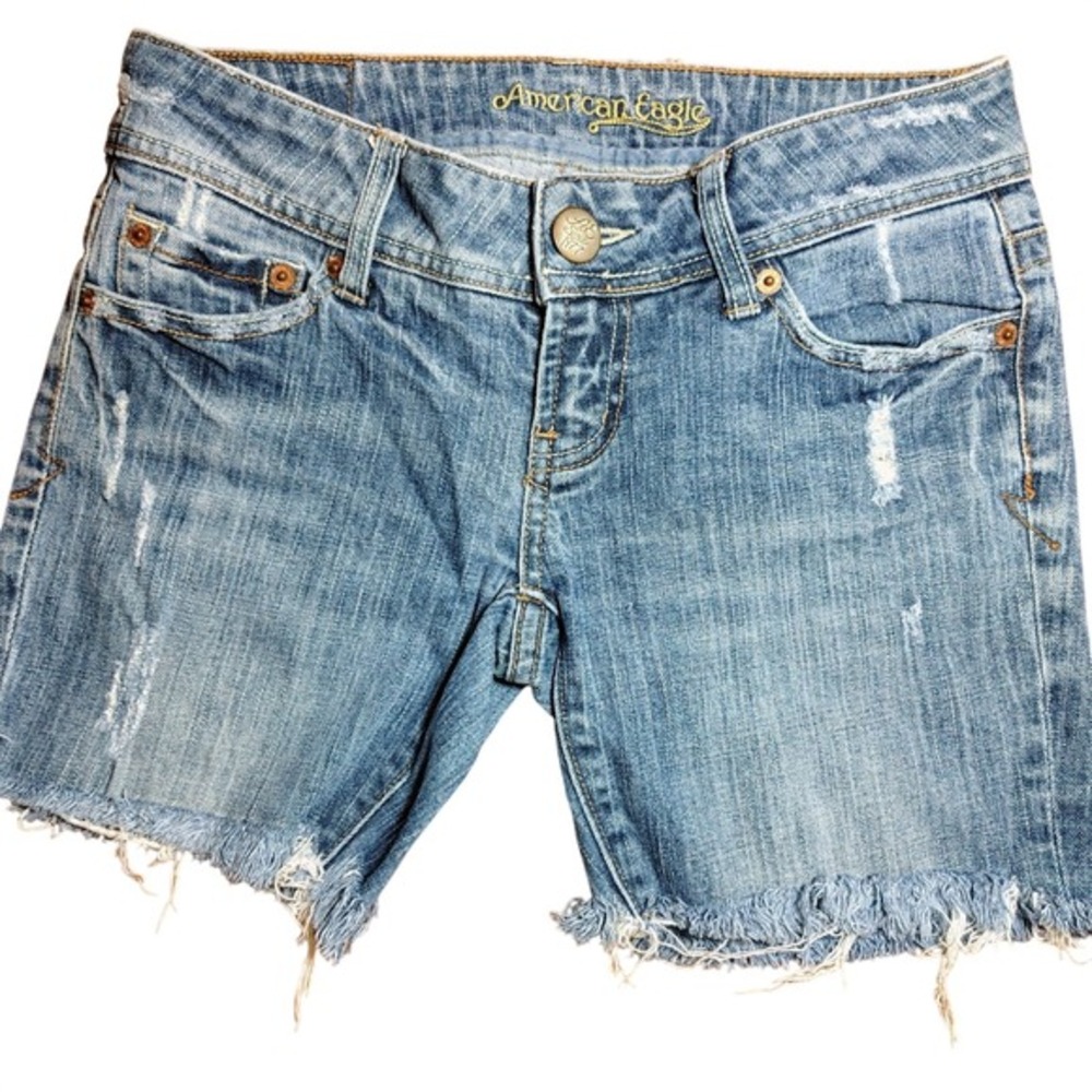 American‎ Eagle AE Artist Denim Shorts Frayed Hem Distressed Light Wash skater